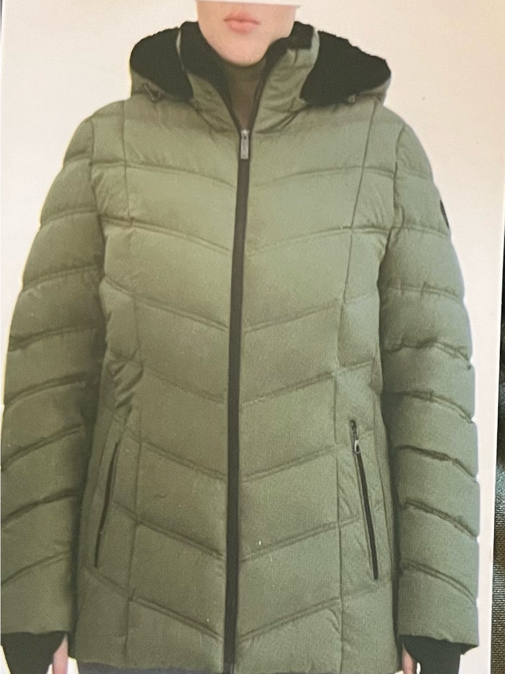 Nautica Women's Water Resistant Chevron Puffer Jacket Green XXL